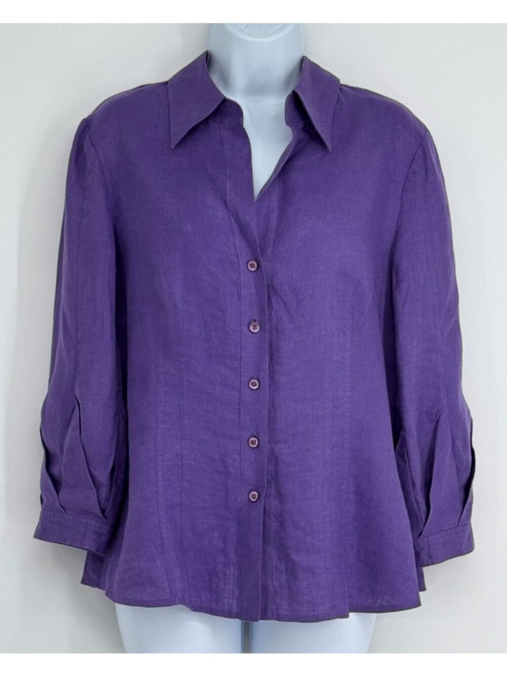 Carlisle Women 12 Purple Linen Button-Up Shirt Long Sleeve Career Office Casual